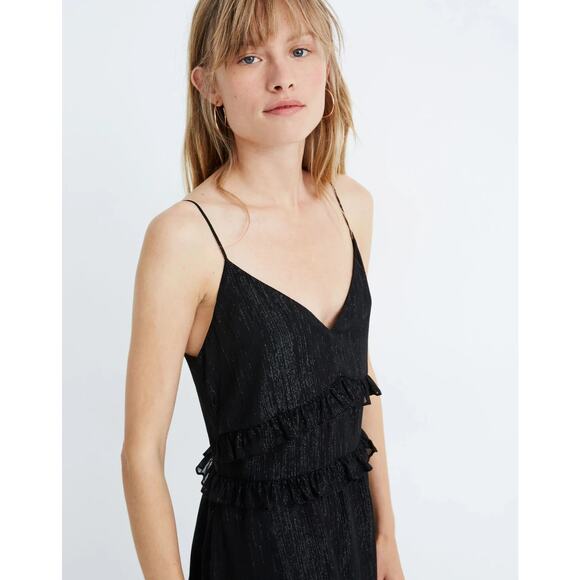 Madewell Black Shimmer Dark Fairy Whimsigoth Midi Ruffled Cami Slip Sundress 2 - Picture 10 of 10